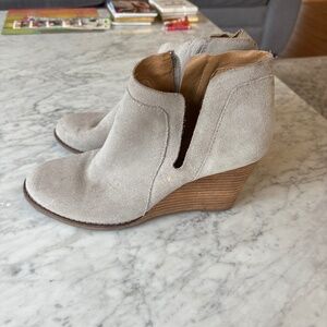 Lucky Brand Suede Light Tan Ankle Bootie /Wedge